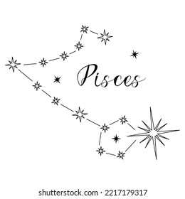 Constelación de Pisces. Estrellas blancas y negras sobre fondo blanco