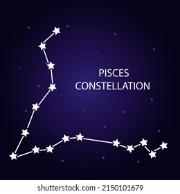 The constellation of Pisces with bright stars. A constellation on a blue background of the cosmic sky. Vector illustration.