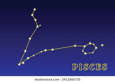 Constellation Pisces. Illustration of the constellation Pisces. A large zodiac constellation lying between Aquarius and Aries. The brightest stars of Pisces form two chains
