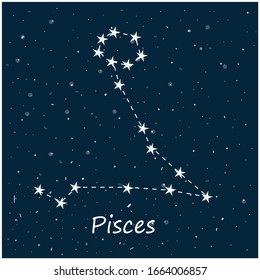 Konstellation der Piszen in der Nacht Sternenhimmel. Stockillustration für Vektorillustrationen im Cartoon-Stil. Kann als Planetarium Poster, Postkarte verwendet werden.