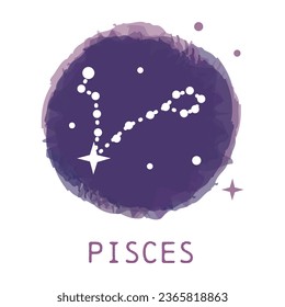 Constellation of pisces, Vector zodiac sign icon with caption.