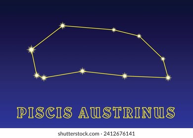 Constellation Piscis Austrinus. Illustration of the constellation Southern Fish. Constellation of the southern hemisphere of the sky. It occupies an area of ​ ​ 245.4 square degrees in the sky, contai