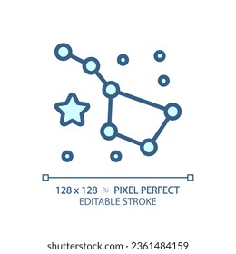 Icono azul claro perfecto de píxel de constelación. Cielo nocturno. Gráfico estelar. Un gran pimienta. Navegación celeste. Signo de color RGB. Diseño sencillo. símbolo Web. Línea de contorno. Ilustración plana. Objeto aislado