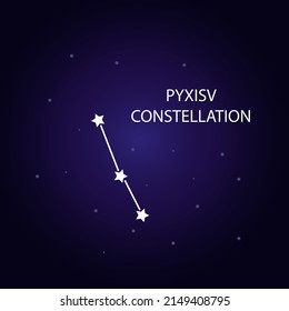 The constellation of Pyxis with bright stars. A constellation on a blue background of the cosmic sky. Vector illustration.