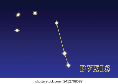 Constellation Pyxis. Illustration of the constellation Compass. Constellation of the southern hemisphere of the sky. It occupies an area of ​ ​ 220.8 square degrees in the sky, contains 43 stars