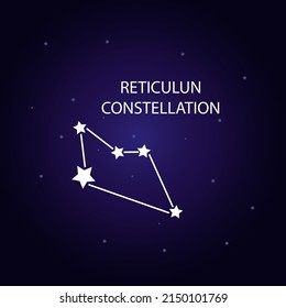 The constellation of Reticulum with bright stars. A constellation on a blue background of the cosmic sky. Vector illustration.