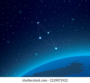 Constellation Reticulum with planet  in deep space 