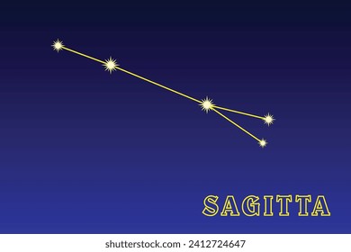 Constellation Sagitta. Illustration of the constellation Arrow. Constellation of the northern hemisphere of the sky. It occupies an area of ​ ​ 79.9 square degrees in the sky