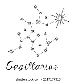 Constelación de Sagittarius. Estrellas blancas y negras sobre fondo blanco