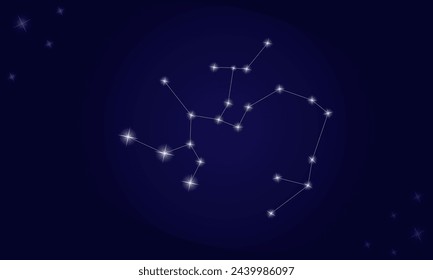 Constellation Sagittarius. On a blue background, the constellation Sagittarius with shining stars.