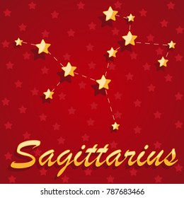 Constellation Sagittarius over red starry background - vector illustration.