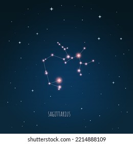 Constellation Sagittarius scheme in starry sky. Open space. Vector illustration Sagittarius constellation through a telescope