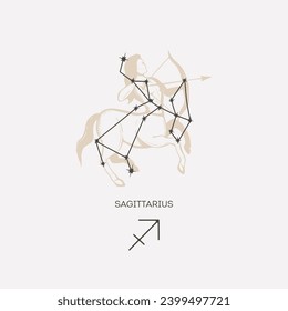 Constellation Sagittarius vector illustration. Sagittarius constellation astrological drawing