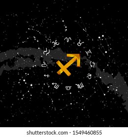 constellation Sagittarius of the zodiac. Zodiac signs set of illustrations on the background of a starry sky. constellation was his symbol and the name