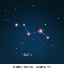 Constellation scheme in starry sky. Open space. Vector illustration Vulpecula constellation through a telescope
