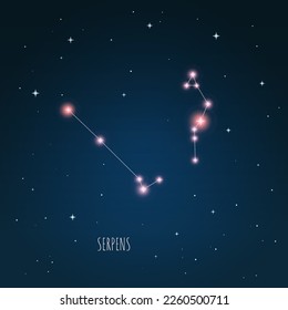 Constellation scheme in starry sky. Open space. Vector illustration Serpens constellation through a telescope