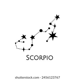 Constellation of Scorpio. Vector illustration. Zodiac sign. Black and white stars. Line art tattoo, Spirituality, magic