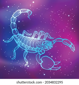 escorpio de constelación. Horóscopo zodiaco occidental. Dibujo de neón animal. Ilustración del vector