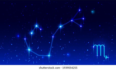 Constellation scorpio zodiac sign in blue night starry sky. Vector illustration
