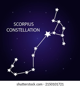 The constellation of Scorpius with bright stars. A constellation on a blue background of the cosmic sky. Vector illustration.