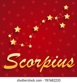 Constellation Scorpius over red starry background - vector illustration.