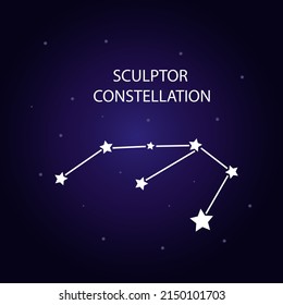 The constellation of Sculptor with bright stars. A constellation on a blue background of the cosmic sky. Vector illustration.