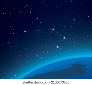 Constellation Sculptor with planet in deep space 