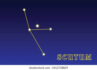 Constellation Scutum. Illustration of the constellation Shield. The constellation of the southern hemisphere of the sky near the celestial equator. It occupies an area of ​ ​ 109.1 square degrees in t
