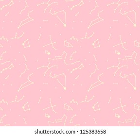 Constellation seamless pattern. Night sky background with star. Vector illustration