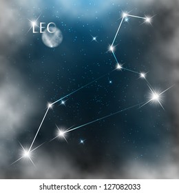 Constellation sign bright stars in cosmos with moon and clouds.