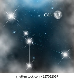 Constellation sign bright stars in cosmos with moon and clouds.