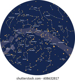 constellation sky night with milky way text circle