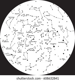 constellation sky night with text circle bnw