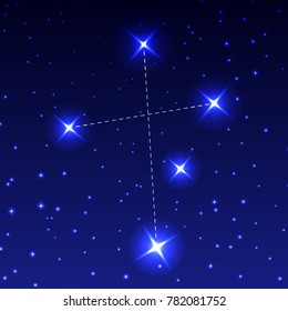 The Constellation Southern Cross In The Night Starry Sky. Vector Illustration Of The Concept Of Astronomy