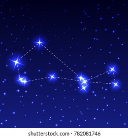 The Constellation of the Southern Fish in the night starry sky. Vector illustration of the concept of astronomy