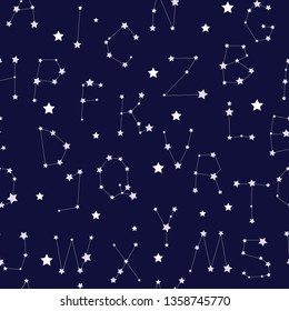 Constellation space astronomy cosmos font seamless pattern. Letters with stars.