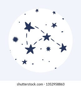 Constellation and stars hand drawing illustration. Doodle print starry sky for poster, postcard