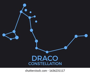 Draсo constellation. Stars in the night sky. Cluster of stars and galaxies. Constellation of blue on a black background. Vector illustration