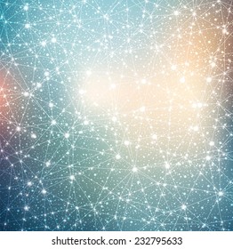 constellation with stars on blurred background evening sunset with glowing lights