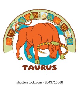 constellation taurus. Christmas tree colorful toy. Illustration for the calendar according to the signs of the horoscope.
