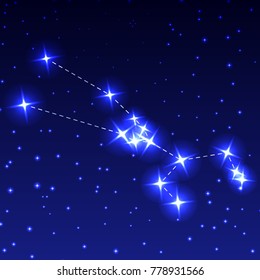 The Constellation Taurus in the night starry sky. Vector illustration of the concept of astronomy