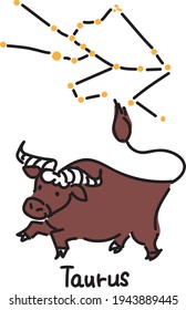 Constellation Taurus star and cow illustration