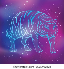 constellation tiger. Eastern horoscope. Zodiac animals. Vector illustration