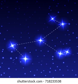 The Constellation Of The Unicorn in the night starry sky. Vector illustration of the concept of astronomy