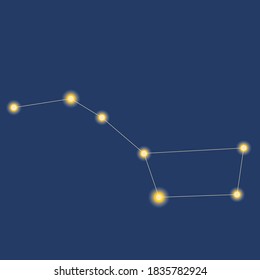 Constellation ursa major or a big bear isolated. Vector stock illustration. Star Dubge and Mitsar. Ursa major constellation concept, stars. Great outline ursa major. Illustration with a big bear