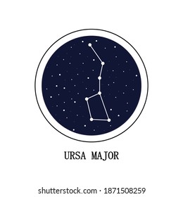 The constellation Ursa Major, a cluster of celestial bodies against a dark blue starry sky. Vector EPS10.