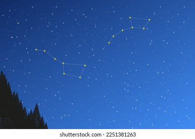 The constellation Ursa Major and Ursa Minor. The landscape of the starry sky. Stock vector