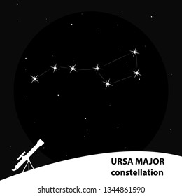 the constellation of Ursa Major on a black background with a telescope