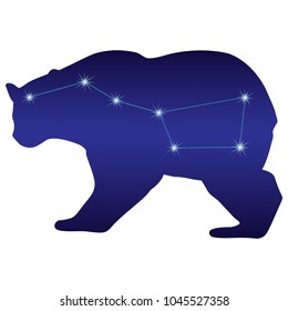 Constellation Ursa major on the silhouette of a bear. Vector illustration. Flat design.