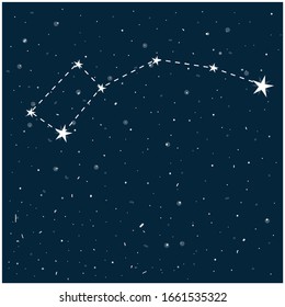 Constellation of Ursa Minor in night starry sky. Vector stock illustration in cartoon style. Can be used as planetarium poster, postcard.